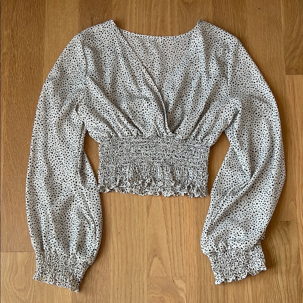 Polka Dot Long-Sleeve Crop Top